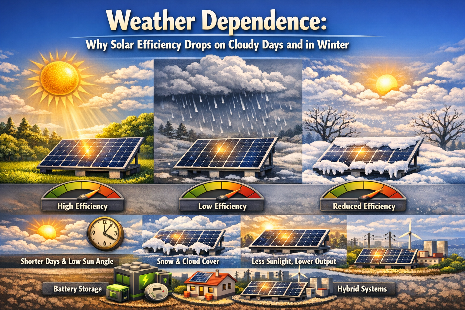 Weather Dependence: Why Solar Efficiency Drops on Cloudy Days and in Winter